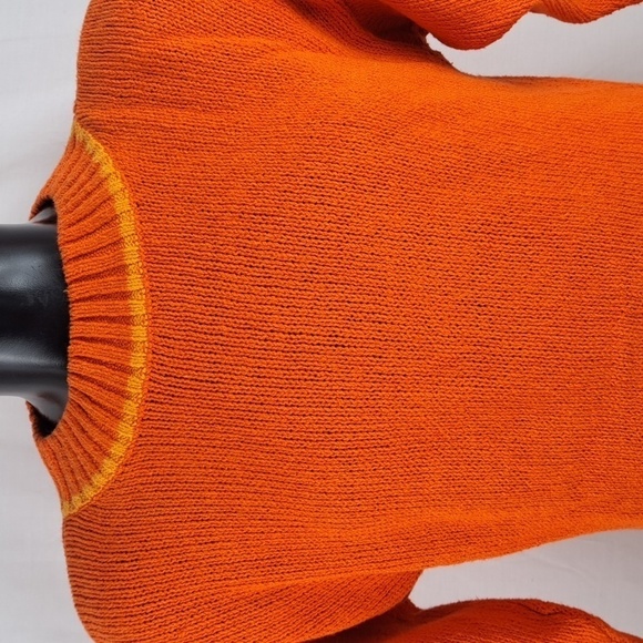 Vintage Liz Claiborne orange & green stripped ribbed collar long LG sweater - Picture 2 of 6